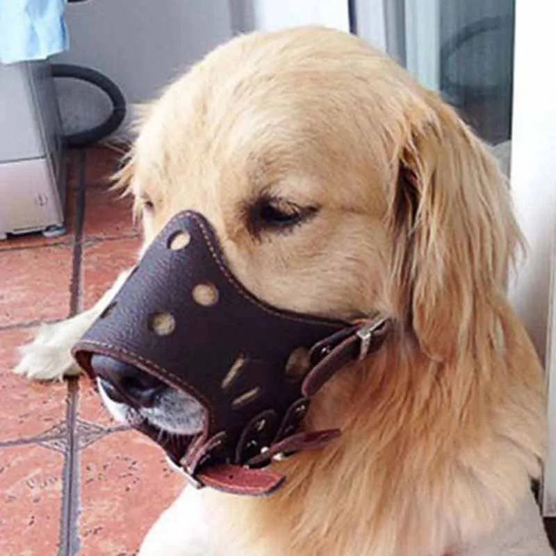 Роскошные кожаные собака морда Регулируемая Собака маска Уход за лошадьми Морда