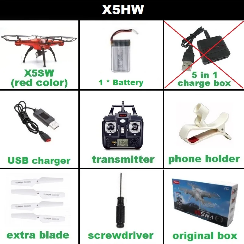 SYMA X5SW FPV RC Дрон, 2.4G 6-осевой квадрокоптер, с камерой 2 Мп, Wi-Fi, съемка в реальном времени, дистанционное управление, вертолет, квадрокоптер - Цвет: X5SW Red 1B BX