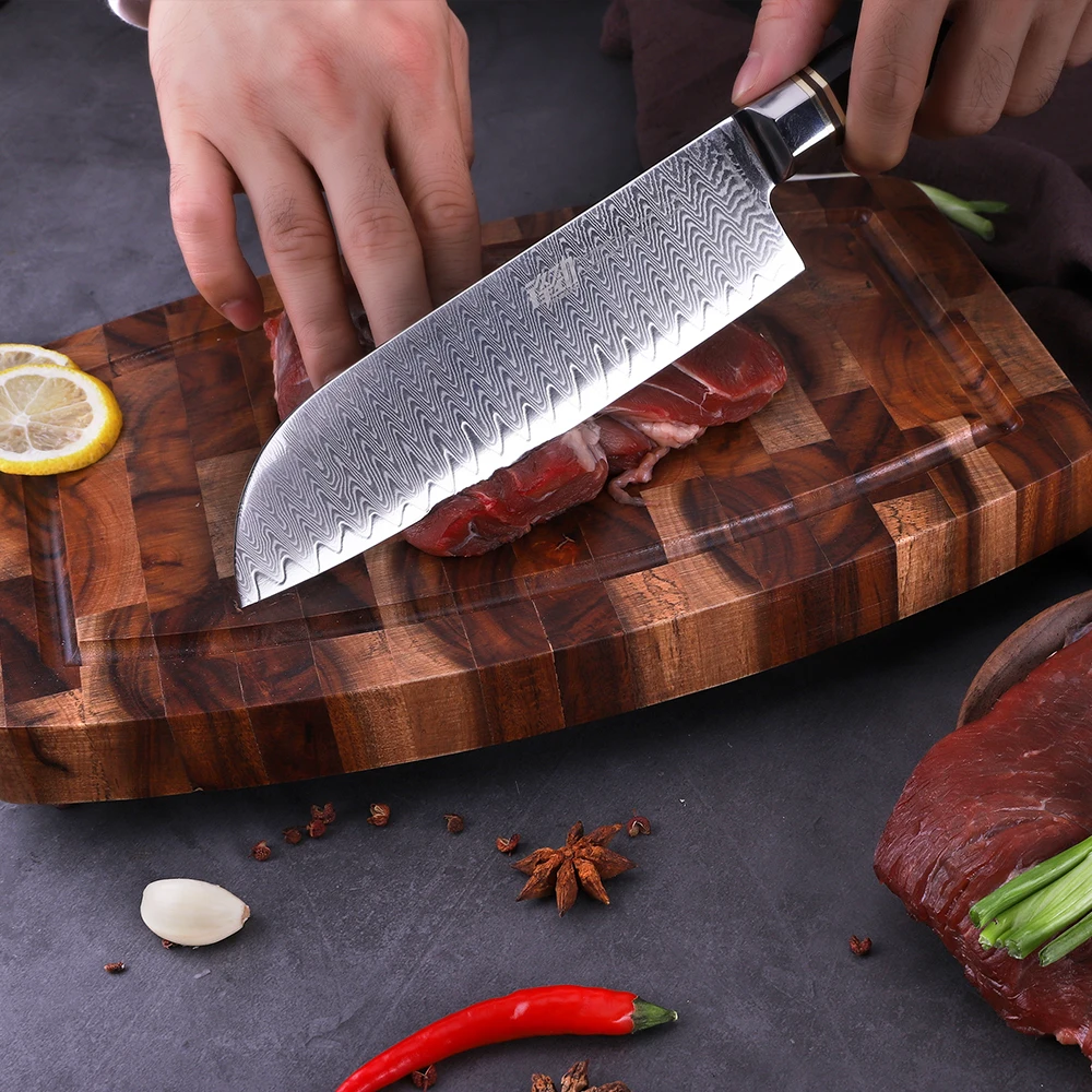 FINDKING Professional 7 дюймов нож Santoku эбенового дерева восьмиугольная ручка лестница узор