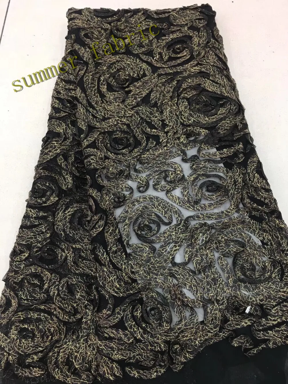 (5yards/pcs) Flower embroidery French tulle lace fabric Black gold thread african french high quality | Дом и сад