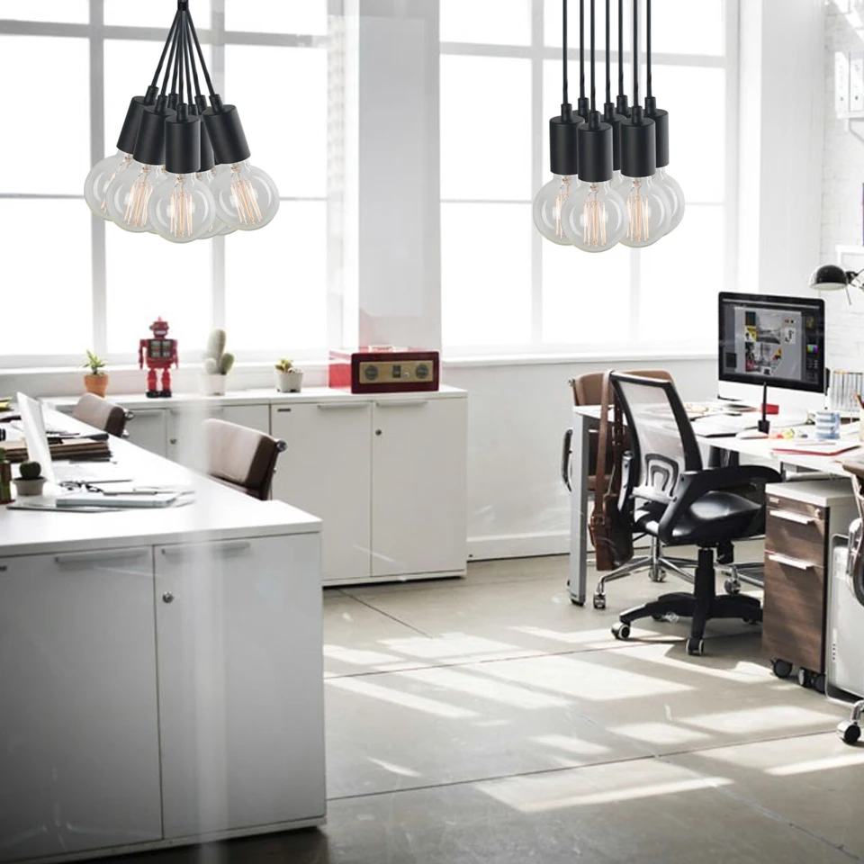 Потолочная железная черная лампа с 7 насадками подвесной светильник в стиле