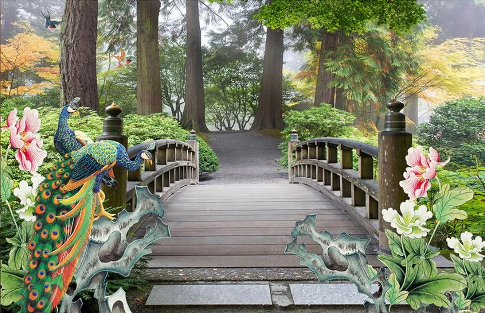 3d обои для настенного парка пейзаж павлин стереоскопические фото на заказ