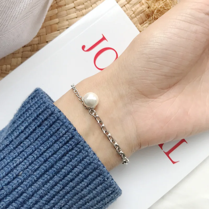 Женский браслет из серебра 925 пробы простой модный с жемчугом и цирконием|Цепочки