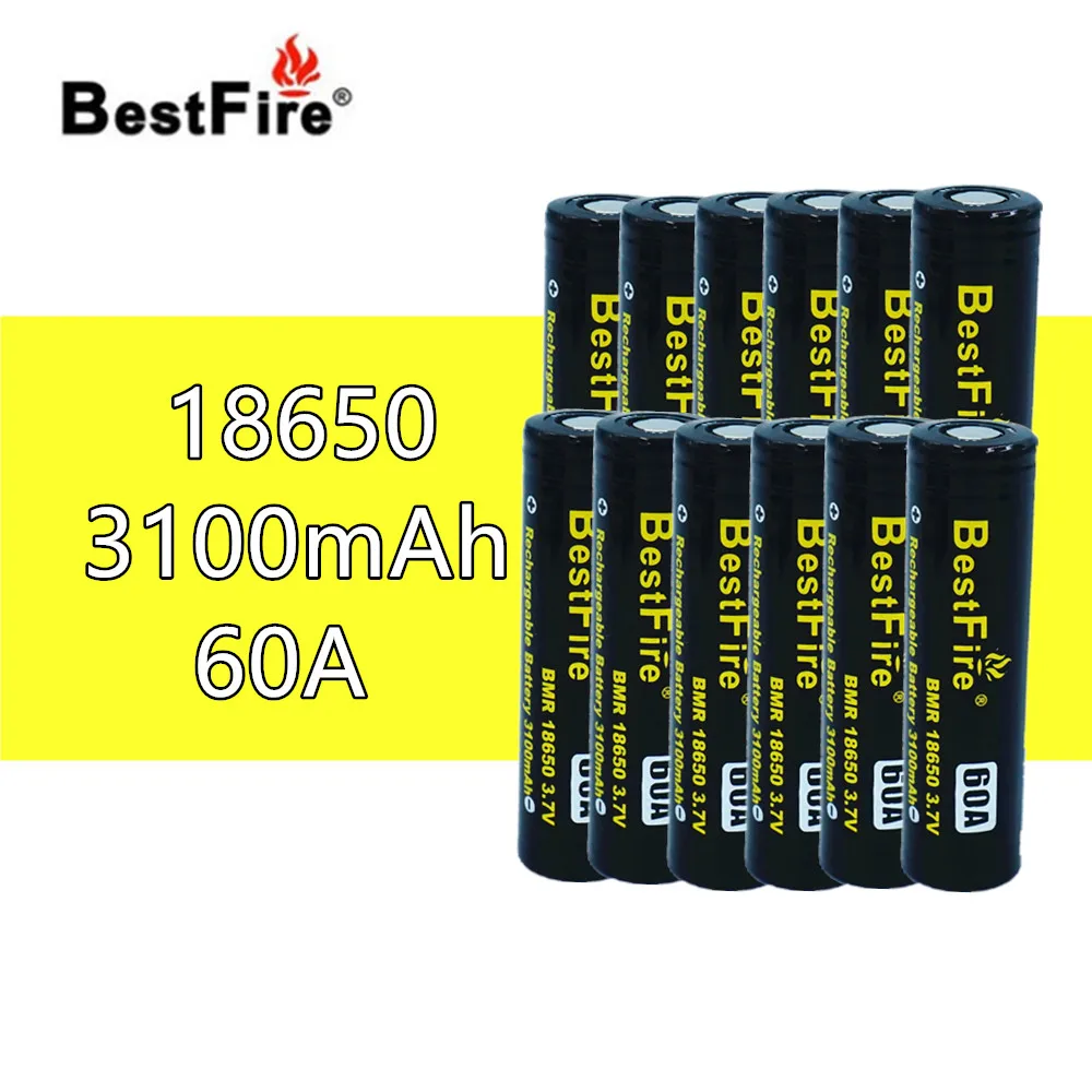 12 шт. Bestfire 18650 Перезаряжаемые Батарея 3 7 V литий ионный аккумулятор 3100 мА/ч 60A для Vape