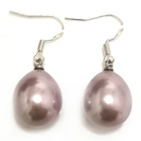 wholesale 12x16mm lilac raindrop south sea shell pearl 925 sterling silver hook earring