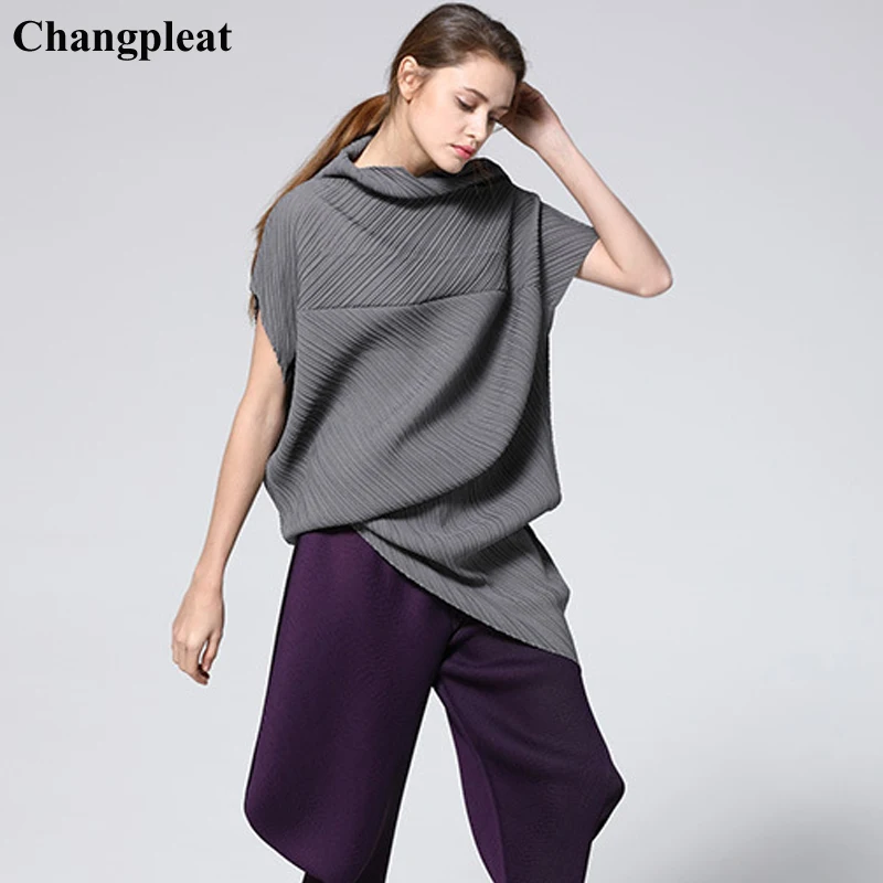 Женская длинная футболка Changpleat свободная большого размера с плиссировкой лето