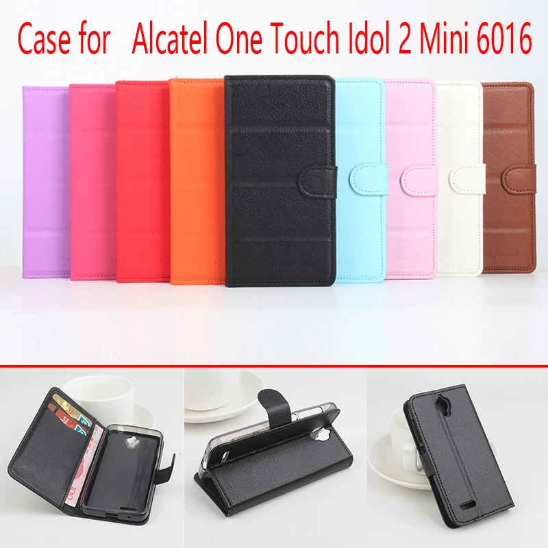Для Alcatel One Touch Idol 2 Mini 6016 чехол для телефона Folio Flip чистый цвет Личи шаблон PU кожаный
