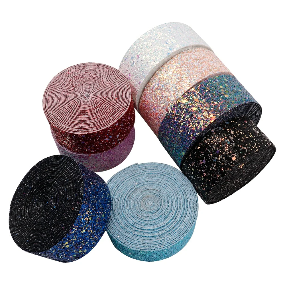 

IBOWS 2Yards 38mm New Shiny Chunky Glitter Ribbons Blingbling Soft Fabric Gift Package Handmade Material DIY Hairbow Accessories