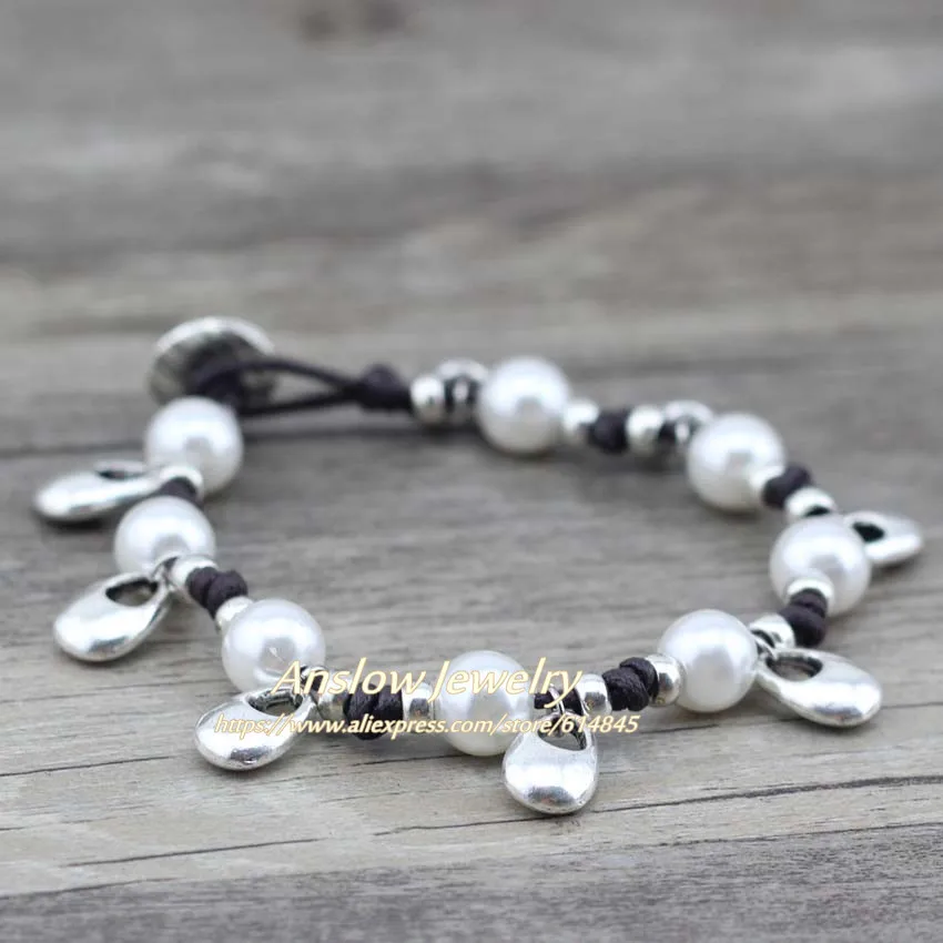 Женские кожаные браслеты Anslow популярные с искусственным жемчугом Erkek Bileklik
