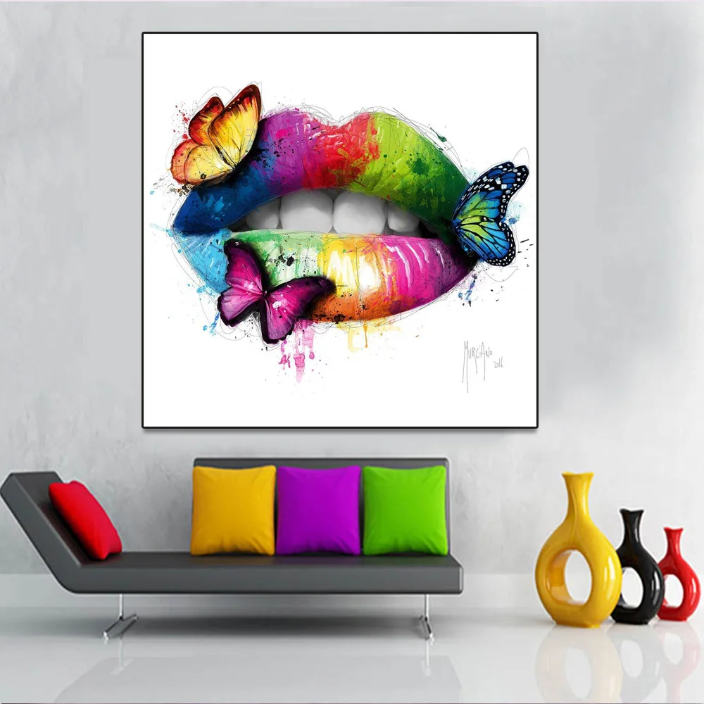 Сексуальная губная помада зубная Wall Art Живопись на холсте бабочка художественный