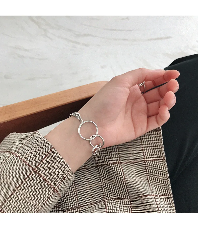 SHANICE, новинка, 925 пробы, серебряный, INS, очаровательный браслет, браслеты и браслеты для женщин, ювелирное изделие, простой геометрический круг, цепочка, браслеты