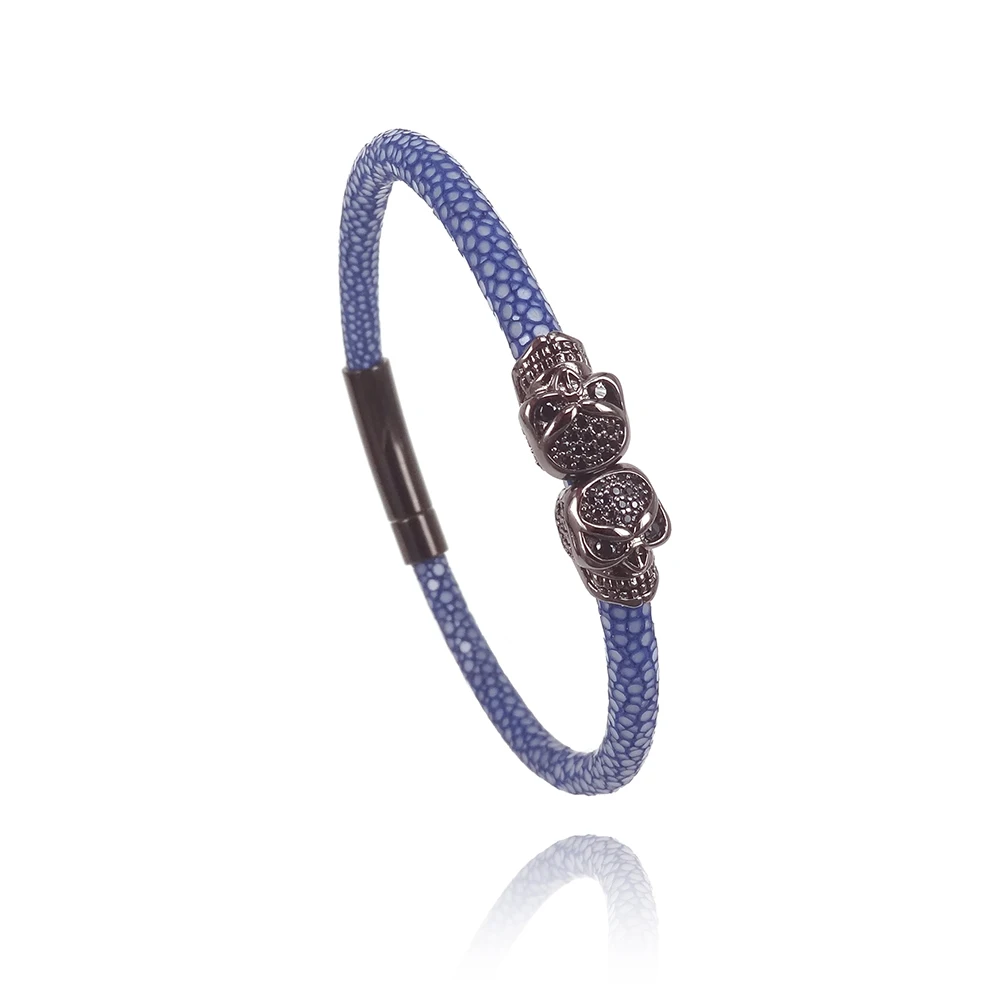 Натуральный Матовый браслет в виде снежинки двойной черепа серый кожаный из кожи