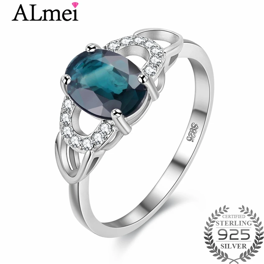 

Женские обручальные кольца Almei, 1 карат, сапфир, камень по месяцу рождения, Настоящее серебро 925 пробы, Изящные Ювелирные изделия, костюм с кор...