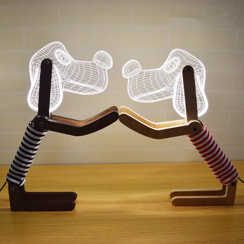 USB затемнение 3D эффект LED Настольная лампа деревянная поддержка акриловый абажур