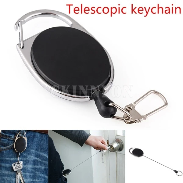 

1000Pcs/Lot Outdoor Telescopic Wire Rope Key Burglar Keychain Tactical EDC Retractable Chain Return Key Ring Holder Camping