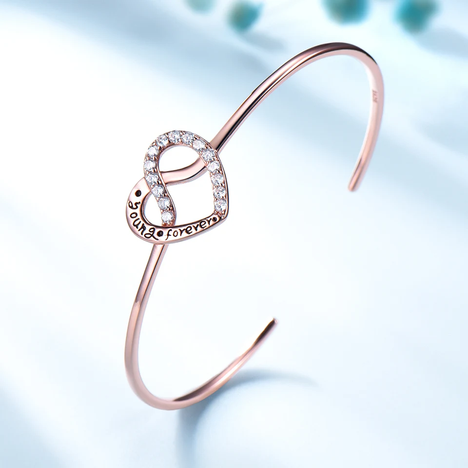 UMCHO Стерлинговое Серебро 925 пробы Young Forever модные браслеты в виде сердца розового