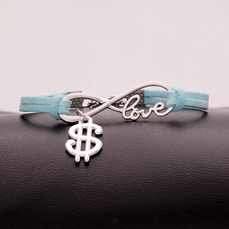 NCRHGL Infinity Love Money Charm Bracelet Bangles Dollars Leather Braided Bracelets For Women Men Jewelry Christmas Drop Ship | Украшения и