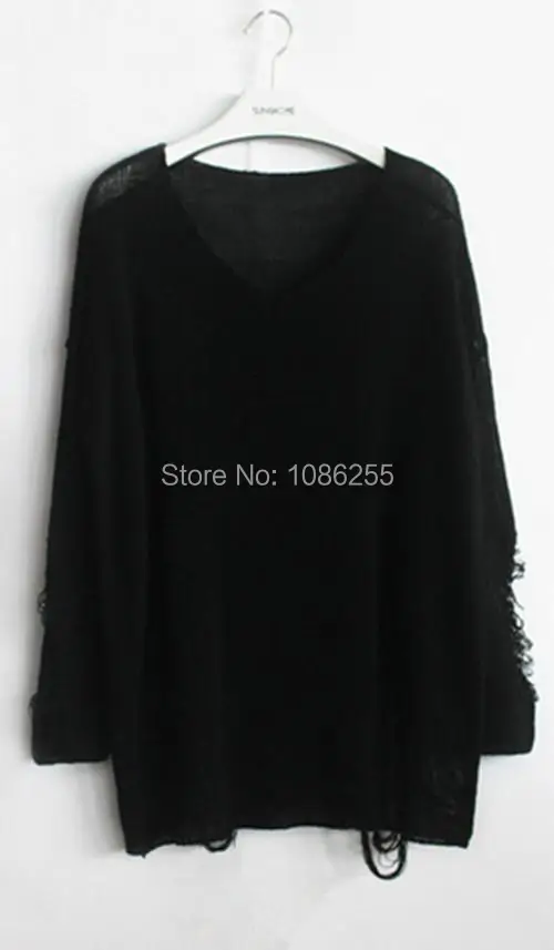 2015 женский свободный свитер с отверстиями асимметричный подол Свободный вязаный