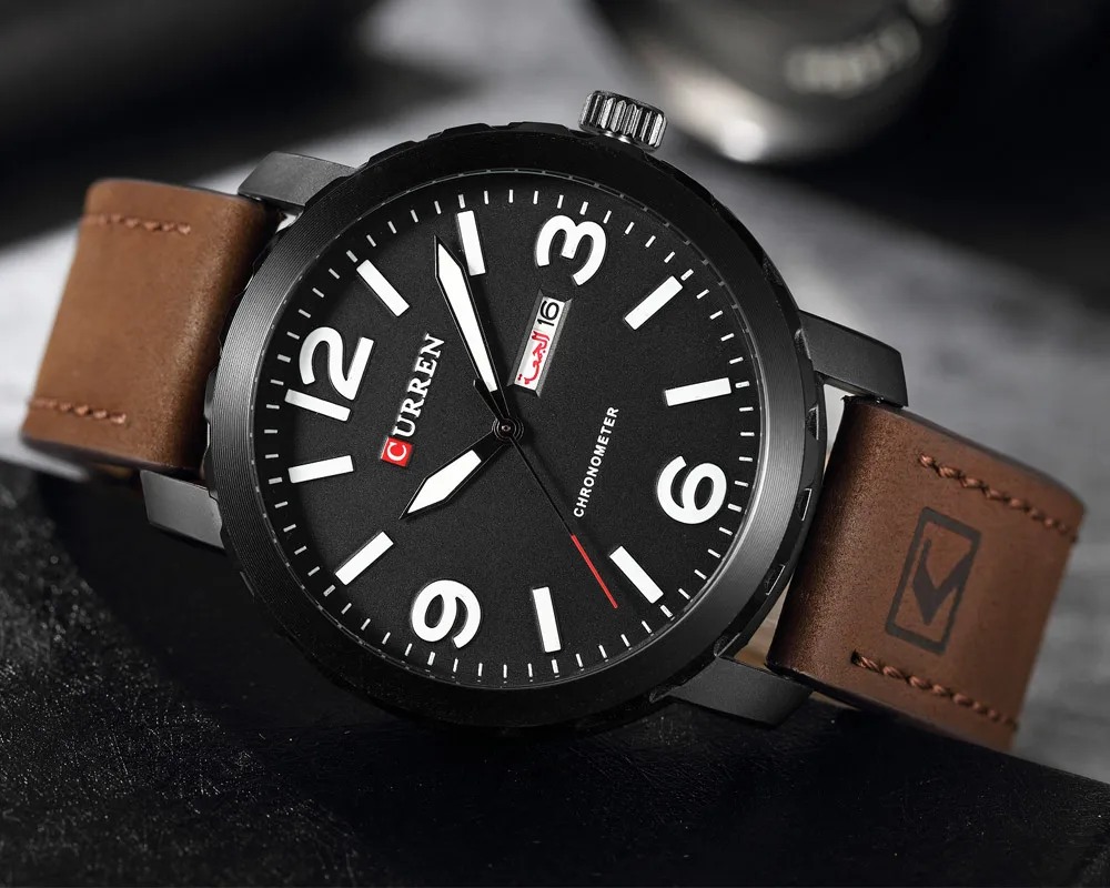 Спортивные часы CURREN мужские водонепроницаемые кварцевые с кожаным