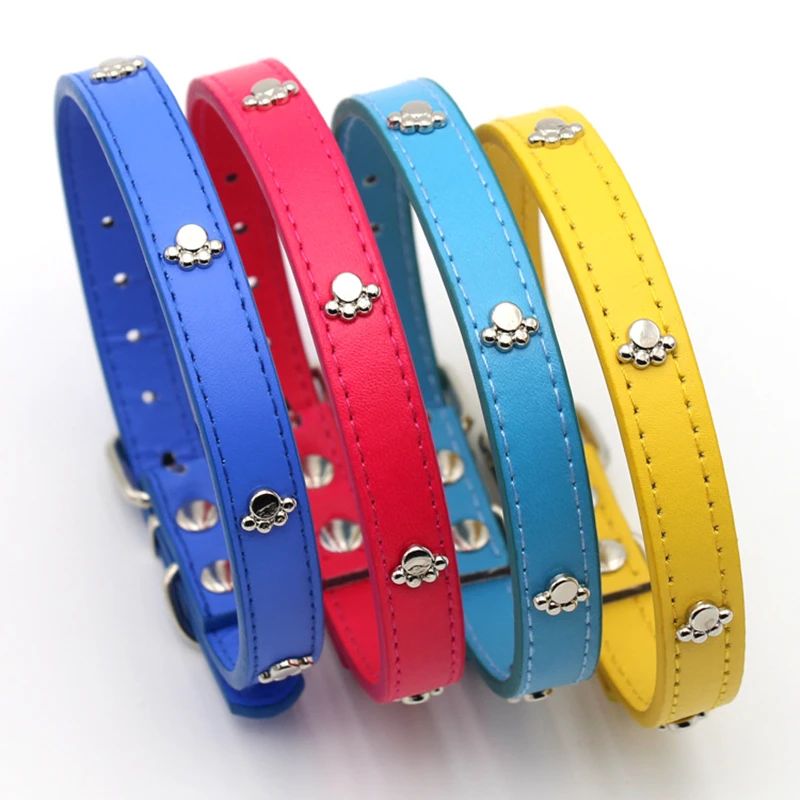 

Pet Dog Cats Supplies PU Leather Paw Print Pet Necklace Accessory Pet Supply Dog Collar for Small Medium Dog