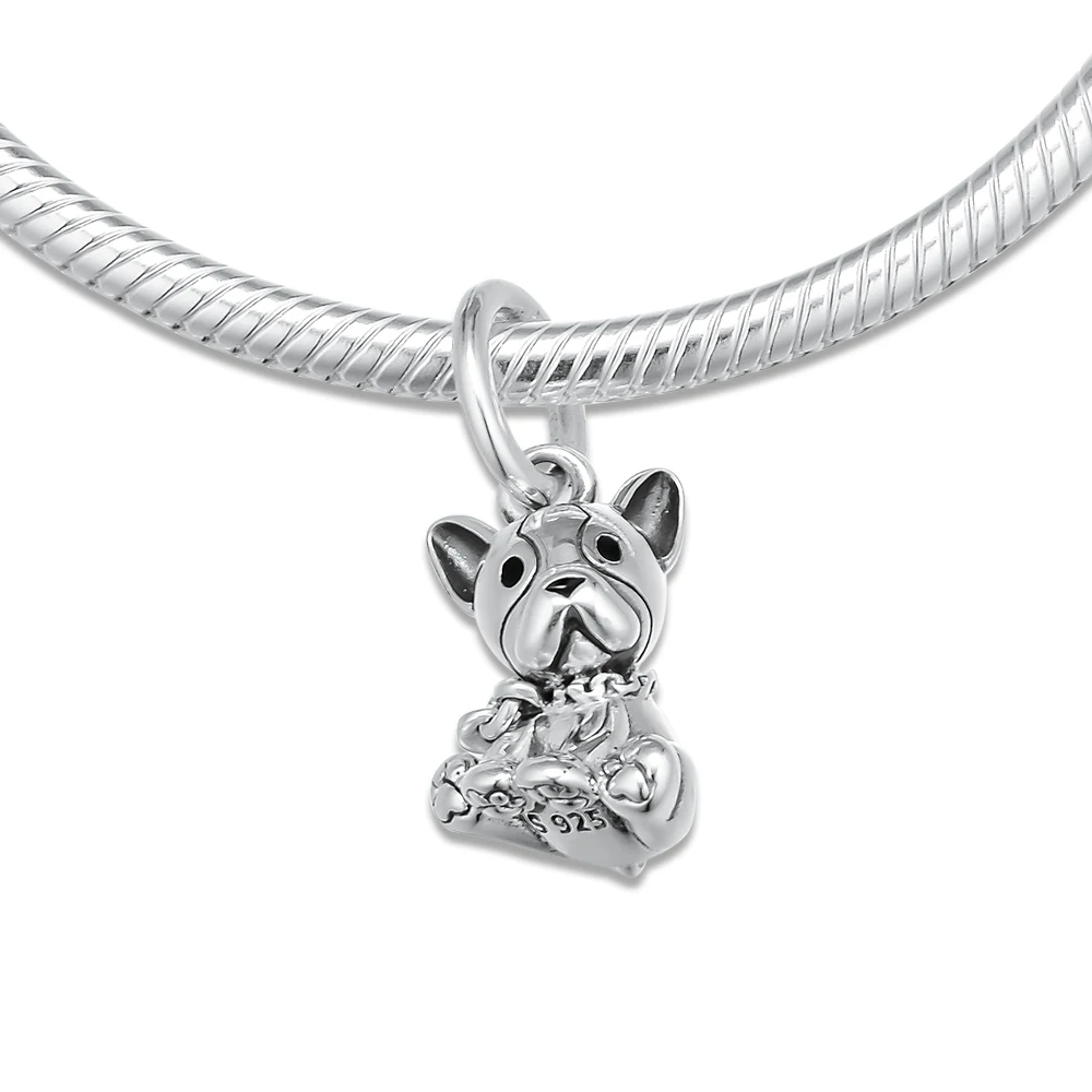 

Fits for Europe Charms Bracelets Bulldog Puppy Dangle Beads 100% 925 Sterling-Silver-Jewelry Free Shipping