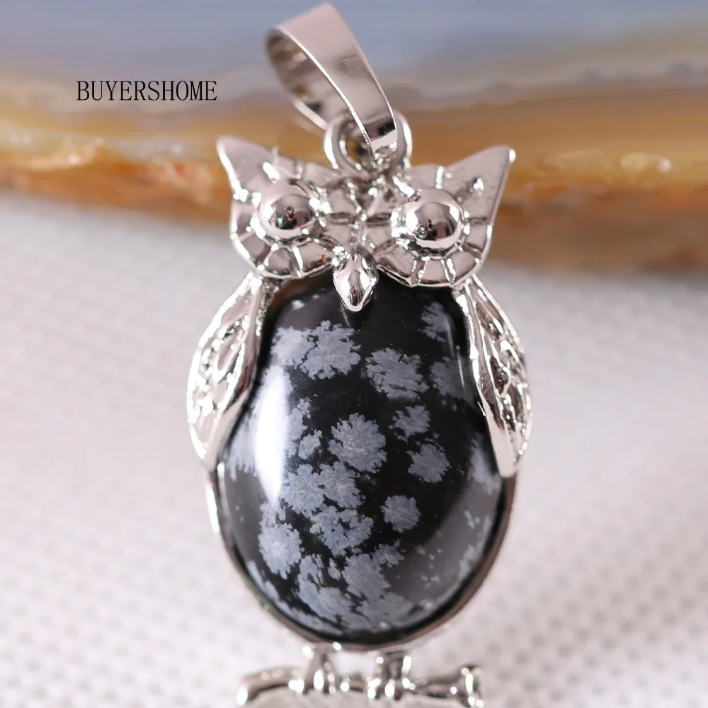 1 шт. кулон в виде совы снежинки из натурального камня обсидиана K331|Подвески| |