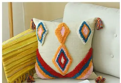 45x45cm Ручной работы бахромой чехол для подушки с вышивкой американский кантри наволочка гандбол Подушка под поясницу золотой шелк талия наволочка - Color: 45x45cm