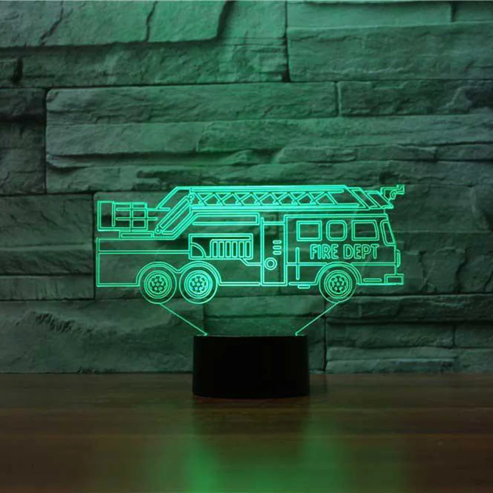 Пожарная машина 3D LED ночник дистанционный сенсорный переключатель настольная