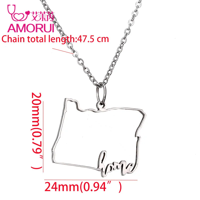 

AMORUI New Stainless Steel Gold Color Oregon State Home Pendant Necklace Fashion Collier Femme Map Necklaces for Women Gift