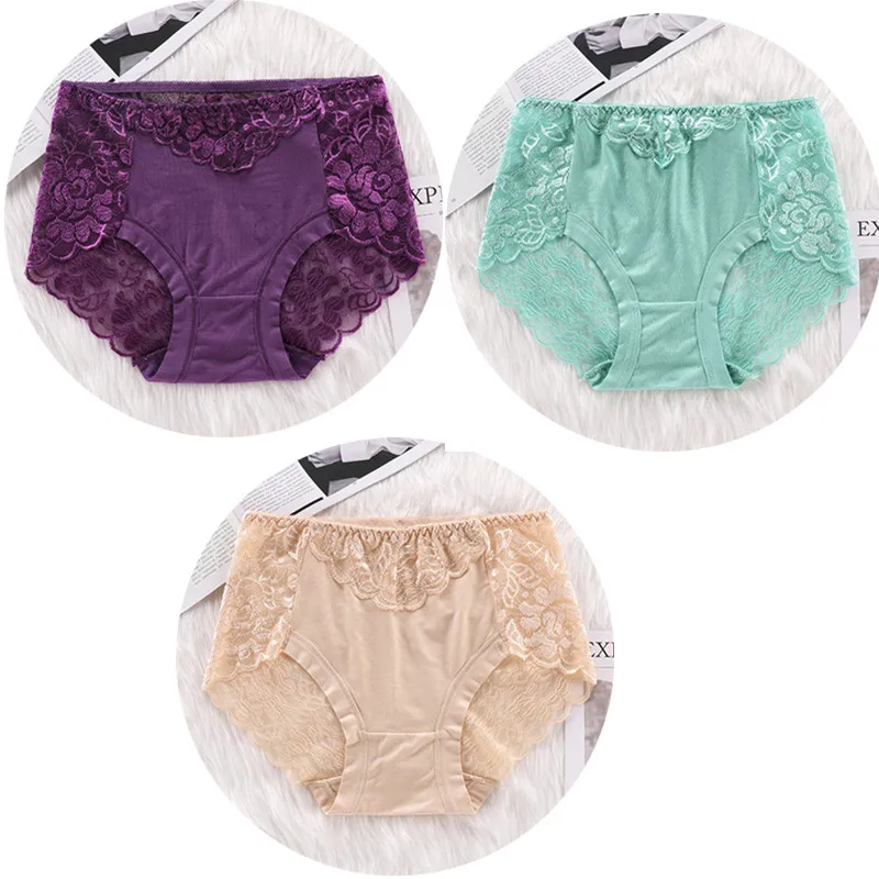 beige purple green 3 шт./лот, сексуальное кружевное нижнее белье с бантом на спине, модальное женское нижнее белье, дышащие Трусы-стринги, прозрачные трусики HP11 - Цвет: beige purple green