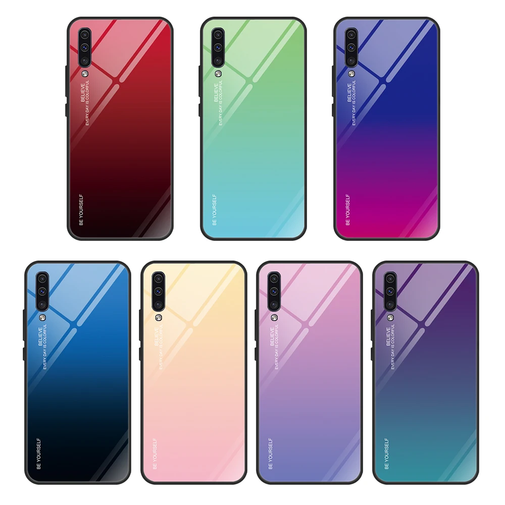 Чехол для samsung Galaxy A50 A30 M20 M10 M30 A70 A60 градиент закаленное Стекло чехол для Galaxy A6 A7 A750 A8 Стекло чехол Крышка