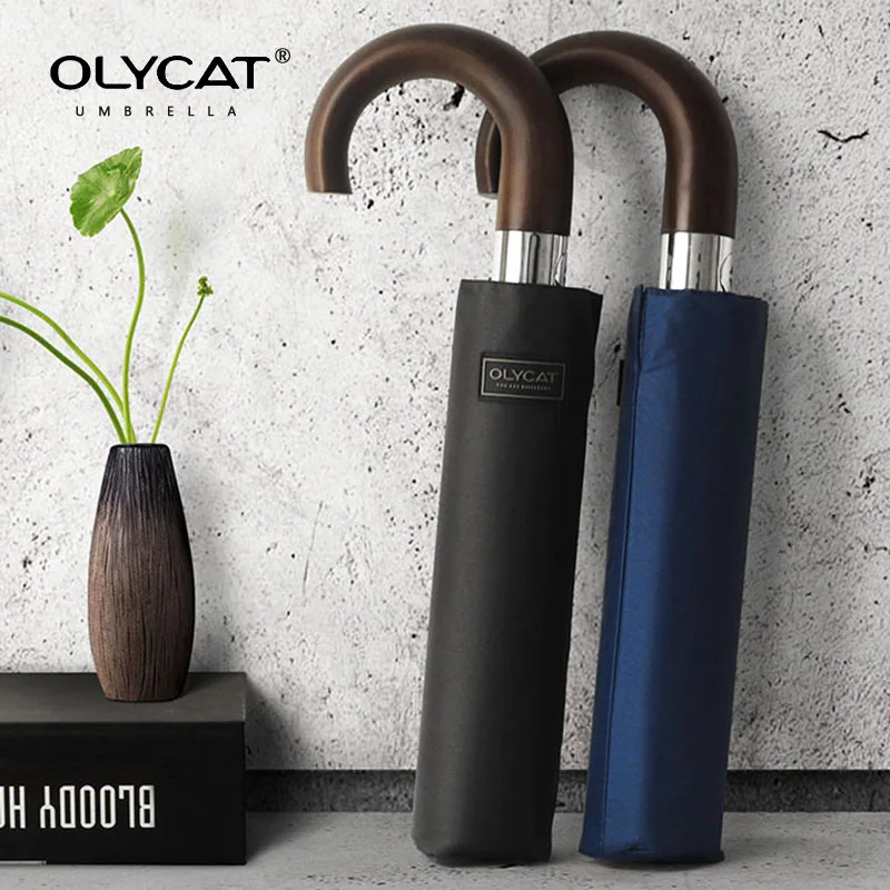OLYCAT Бизнес зонтик Для мужчин женщин крюк с деревянной ручкой автоматический зонт