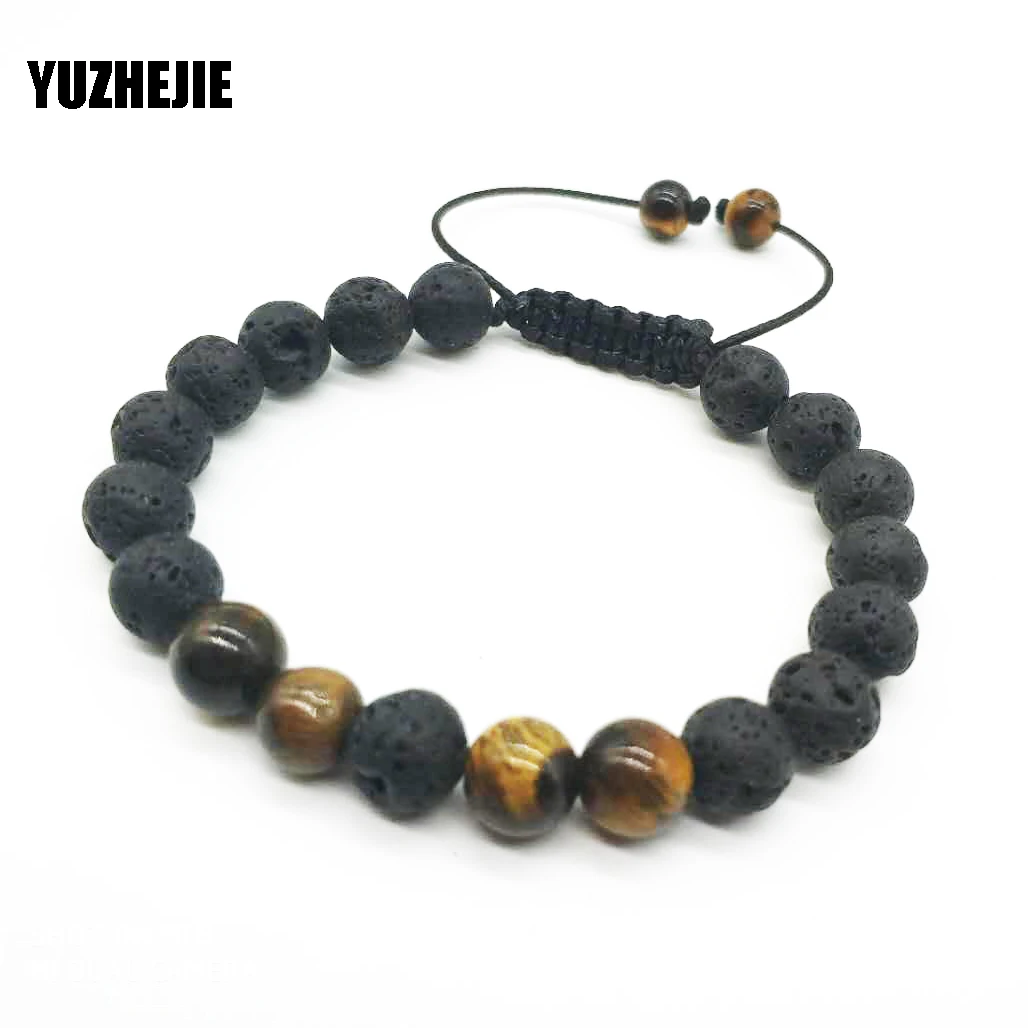 Регулируемый браслет из лавового камня для мужчин 8 мм тибетские бриллианты