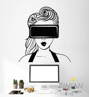 VR Headset Girl Wall Stickers Home Decor Living Room Virtual Reality Vinyl Art Decals Murals Game Zone Man Cave Decor Decal Z565