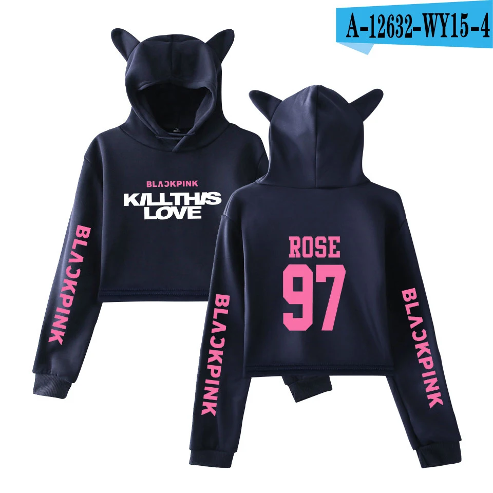 picture color Kpop group Blackpink, новинка, 2D принт,, розовая серия, модный тренд, сала, короткий кошачий Топ, женские толстовки, толстовка, сексуальная одежда - Цвет: picture color
