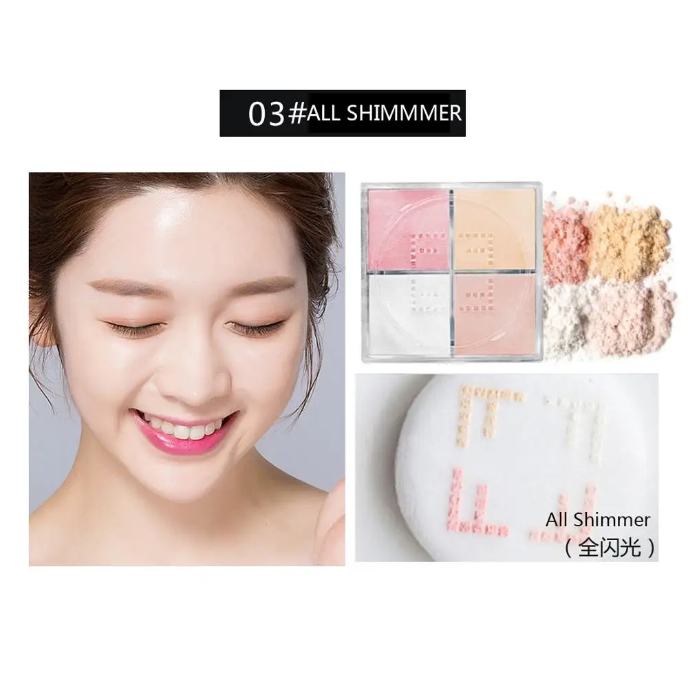 03 ALL SHIMMER NOVO 4 цвета прозрачная легкая Рассыпчатая Пудра Набор Модифицированная поры гладкая фиксация установка пудра Макияж без масла Уход за лицом - Цвет: 03 ALL SHIMMER