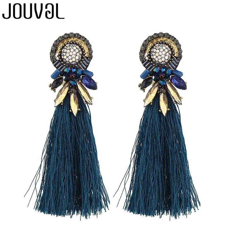 E1304-1 JOUVAL, трендовые серьги с кисточками со стразами для женщин, женские винтажные серьги с бахромой в богемном стиле, серьги-подвески, ювелирные изделия - Окраска металла: E1304-1