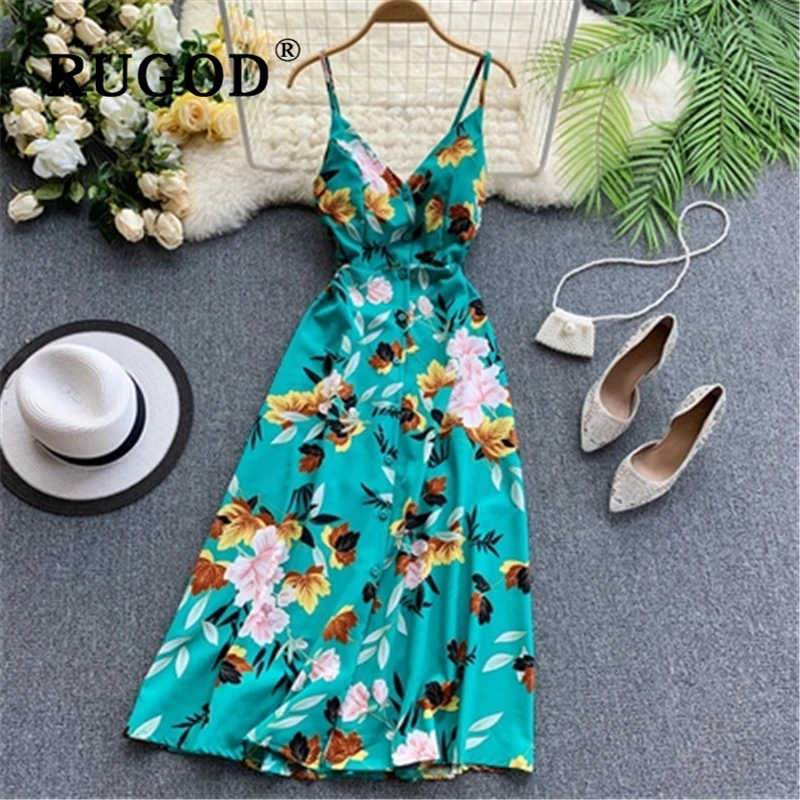 Женское шифоновое платье RUGOD летнее однобортное в стиле бохо с цветочным принтом