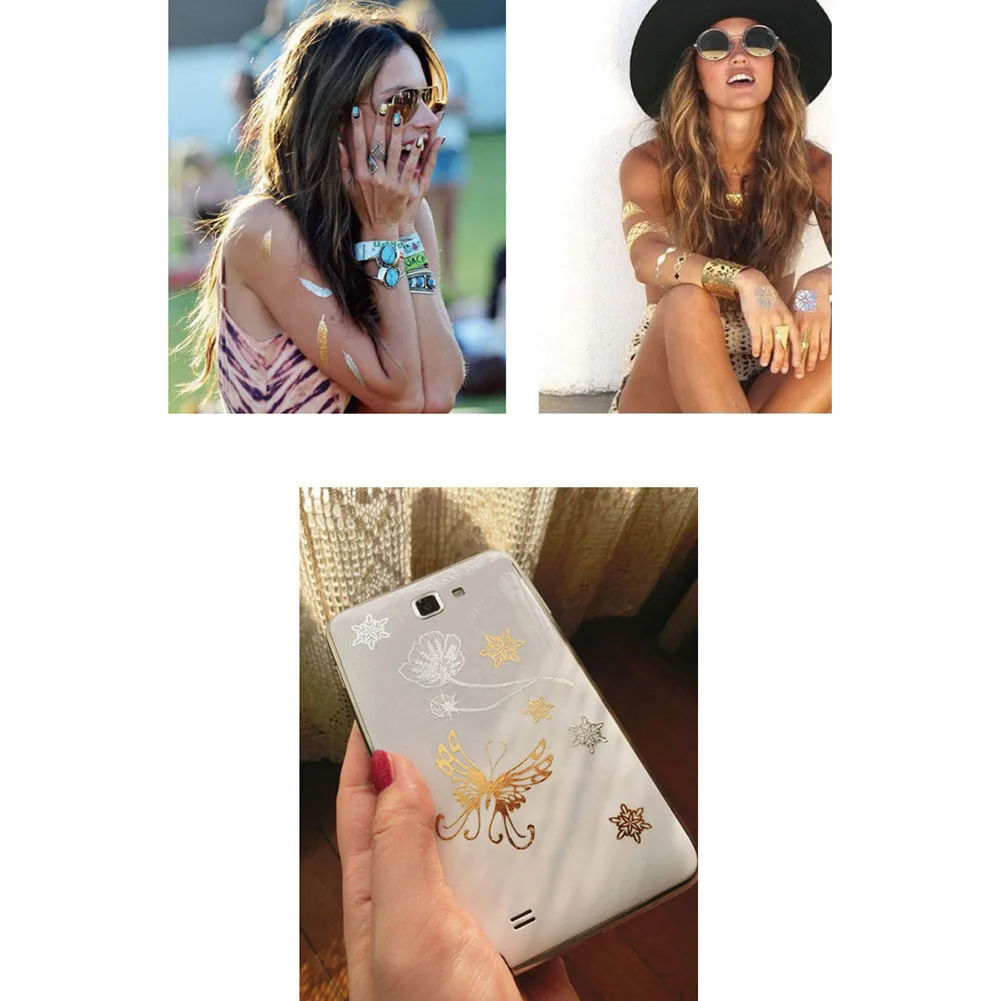 6 шт. блестящие татуировки с временным металлическим блеском водонепроницаемые