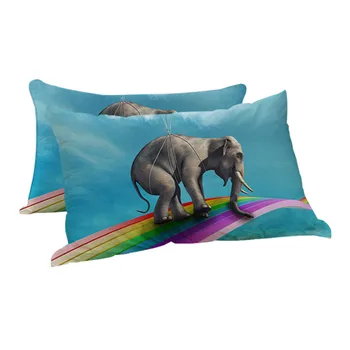 BlessLiving Sky Blue 3D Sleeping Pillow Rainbow Cute Down Alternative Body Pillow Elephant Riding Balloons Rising Bedding 1pc 5