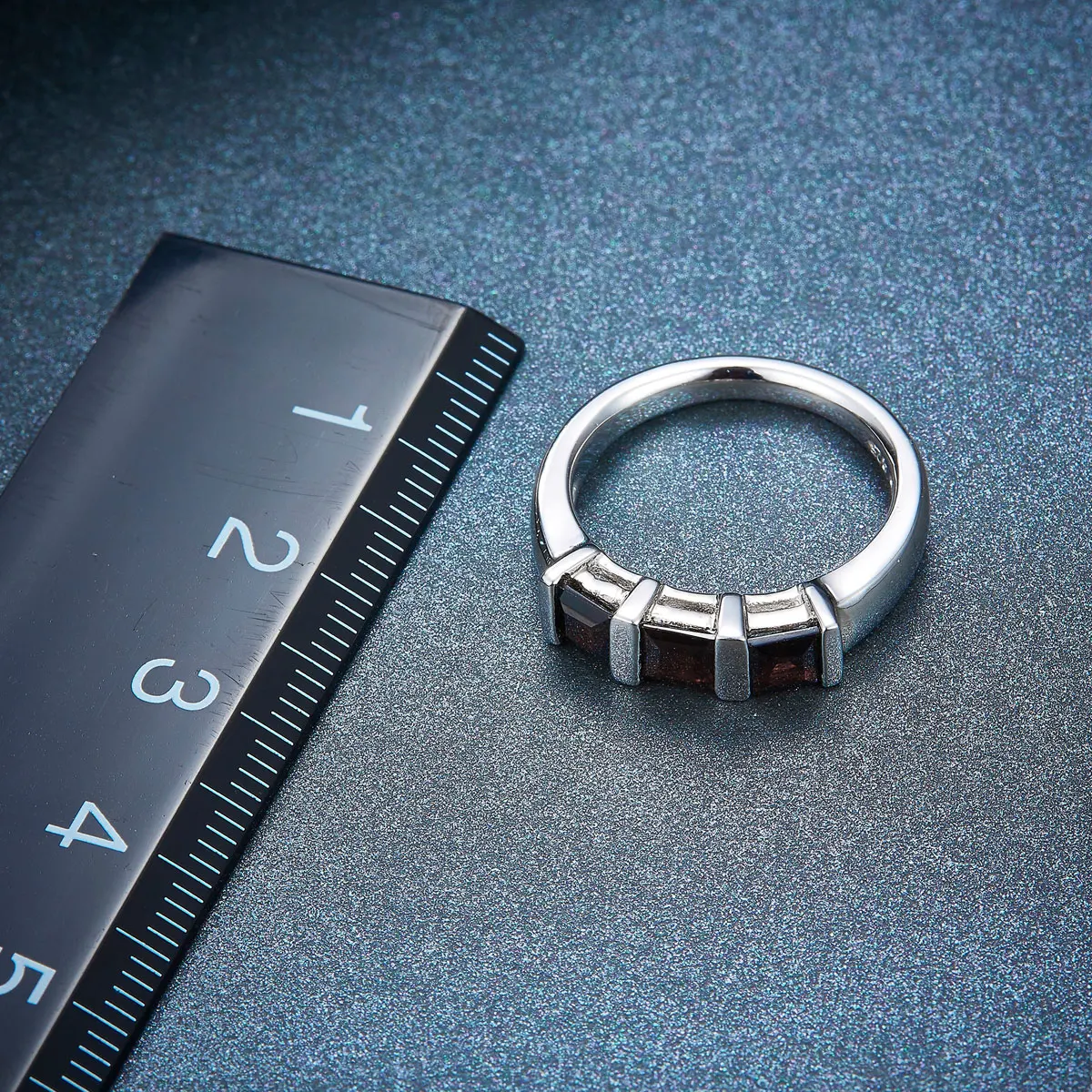 HUTANG 3-камень Природный Черный Гранат Твердые 925 Серебряное Кольцо Gemstone Fine Jewelry