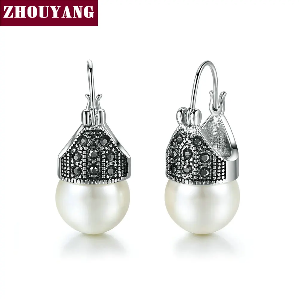 ZHOUYANG серьги-капли для женщин, винтажная имитация жемчуга, черный кристалл, серебряный цвет, модное ювелирное изделие, подарок на свадьбу, E702 E700 - Окраска металла: Geometry