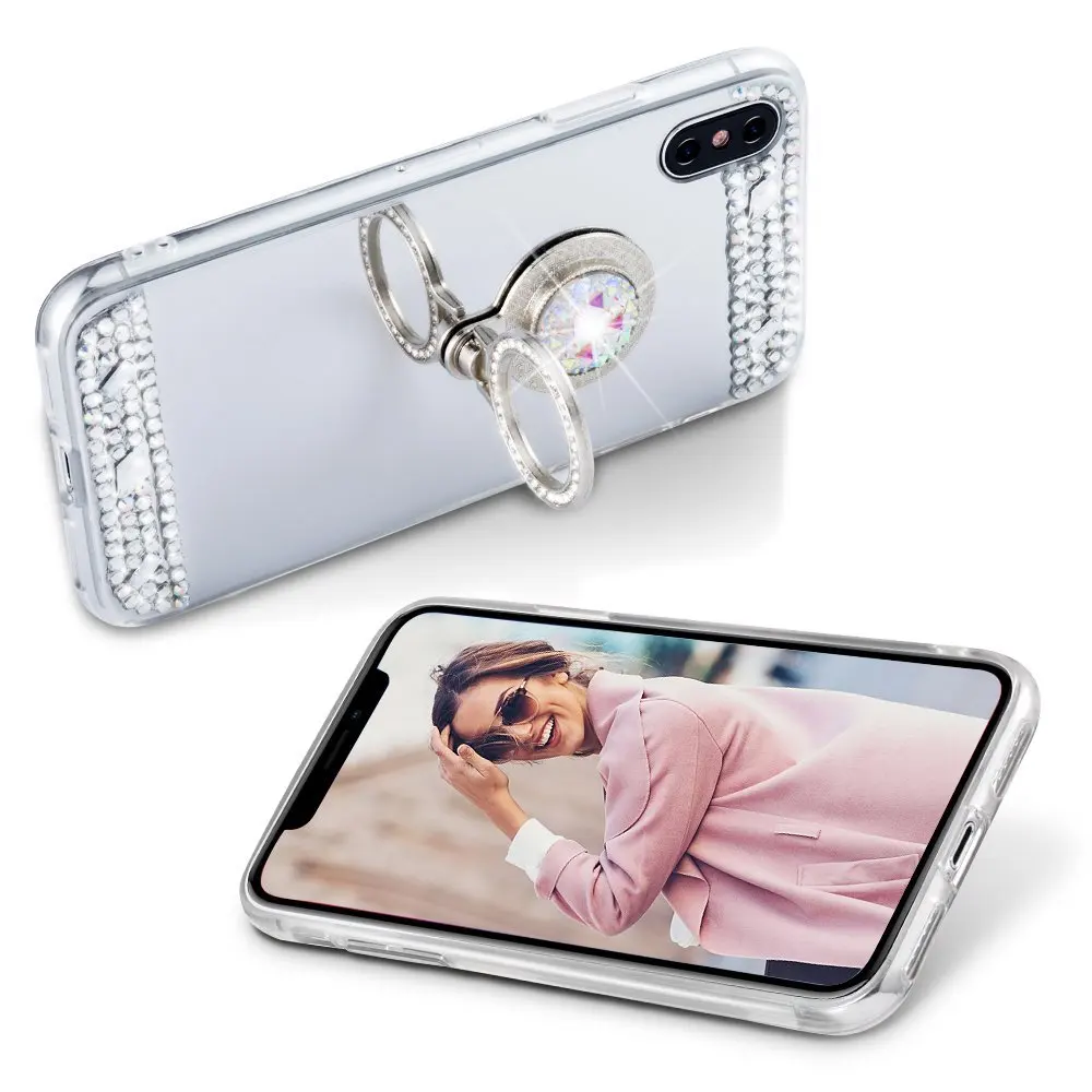 ROHDEA IphoneX Роскошный милый Блестящий зеркальный чехол для макияжа с кольцом и