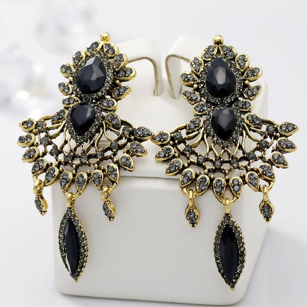 Винтажные богемные Свадебные черные серьги подвески из смолы с камнями женские