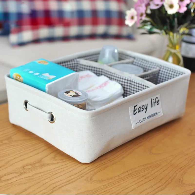 Хлопок белье утолщаются ткань прием Desktop корзина для хранения с ручкой Спальня