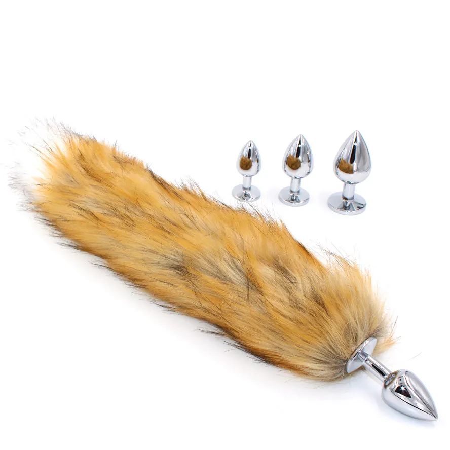 Искусственный Лисий хвост с белым наконечником плюшевый мех металлической