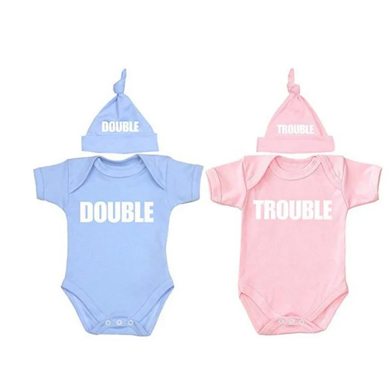 

YSCULBUTOL Baby Twins baby gifts double and trouble outfits Twin baby shower Twin baby bodysuit