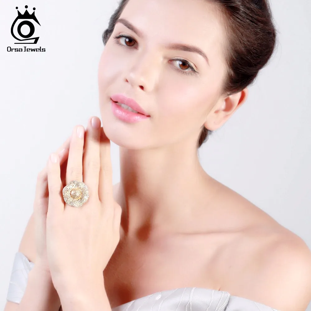 ORSA JEWELS роскошное кольцо на палец для женщин с AAA фианитом зубец Установка большие свадебные и женские кольца для помолвки ювелирные изделия OMR06