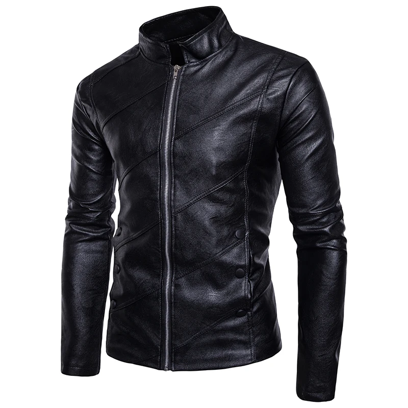 2018 Spring Jacket New Fashion Leather Clothing Stitching collar coat Standing zipper jacket | Мужская одежда