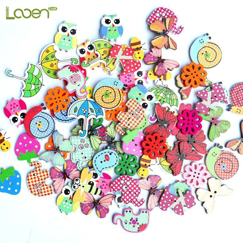 

50 Pcs Looen Bulk Mixed Animal Buttons 2 Holes Wooden Buttons Sewing Craft Scrapbooking Amazing Women DIY Buttons Craft Tools